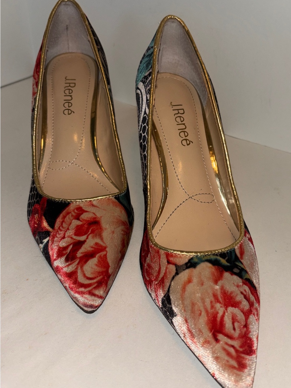 J.Renee Floral Pointed-Toe Pumps in Red, Pink, Gold and Black